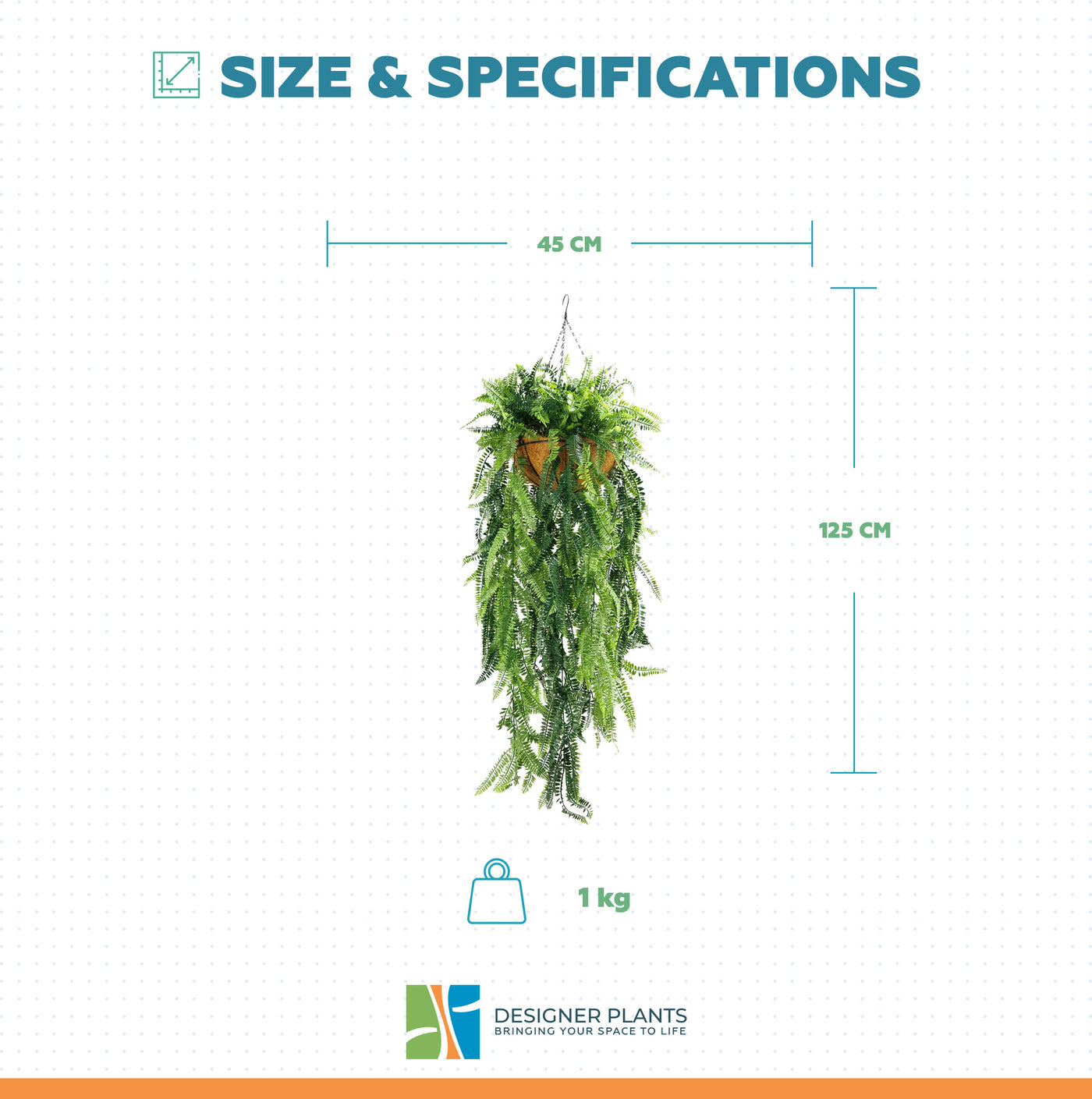 Artificial Hanging Fern Basket UV Resistant 45cm x 125cm