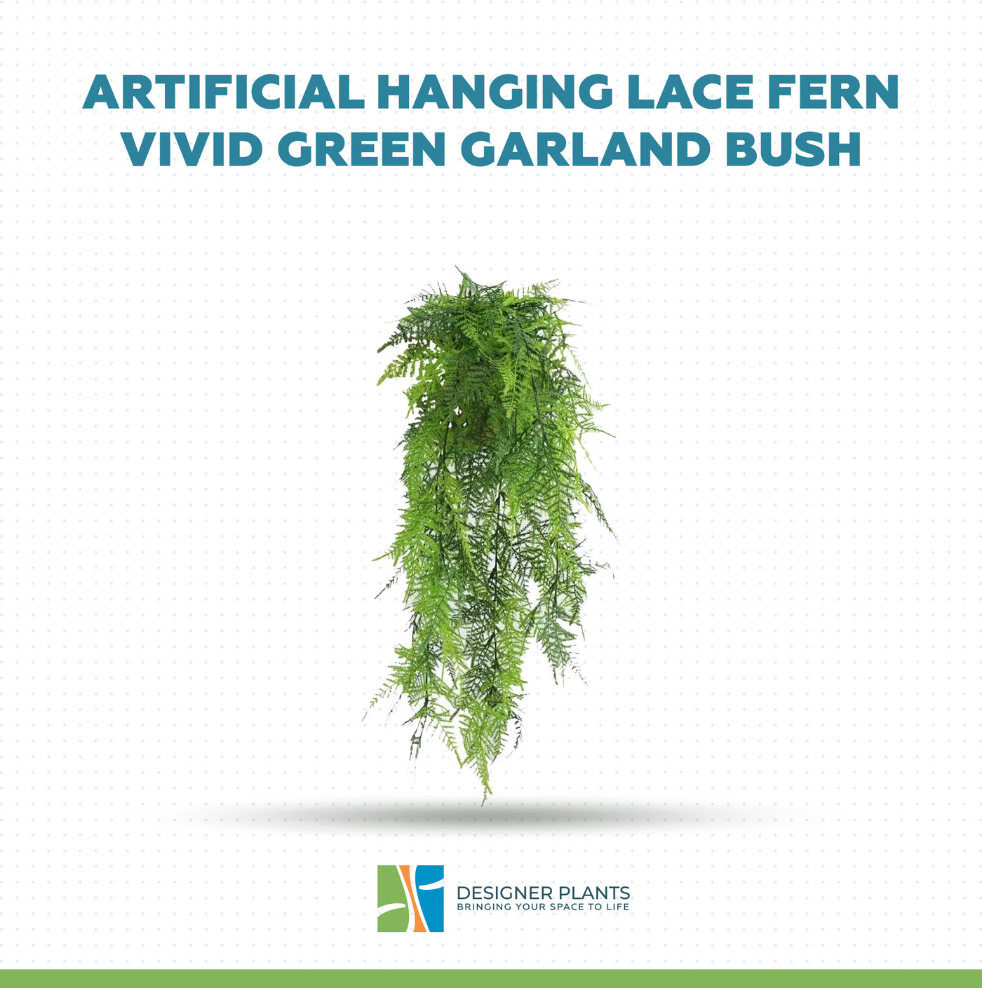 Artificial Hanging Lace Fern Vivid Green Garland Bush UV Resistant and Fire Rated 10cm Wide x 75cm Long