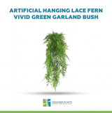 Artificial Hanging Lace Fern Vivid Green Garland Bush UV Resistant and Fire Rated 10cm Wide x 75cm Long