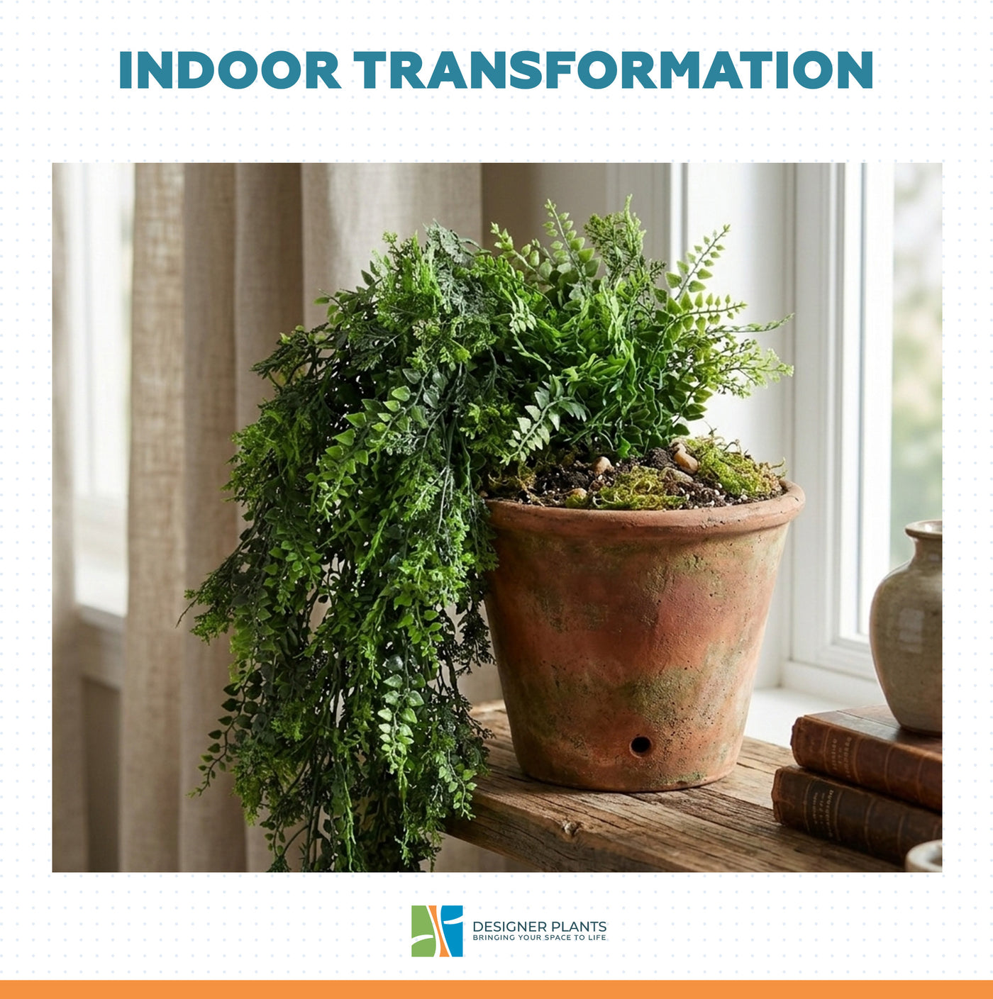 Artificial Hanging Mediterranean Fern Vine UV Resistant and Fire Rated 22cm x 76cm