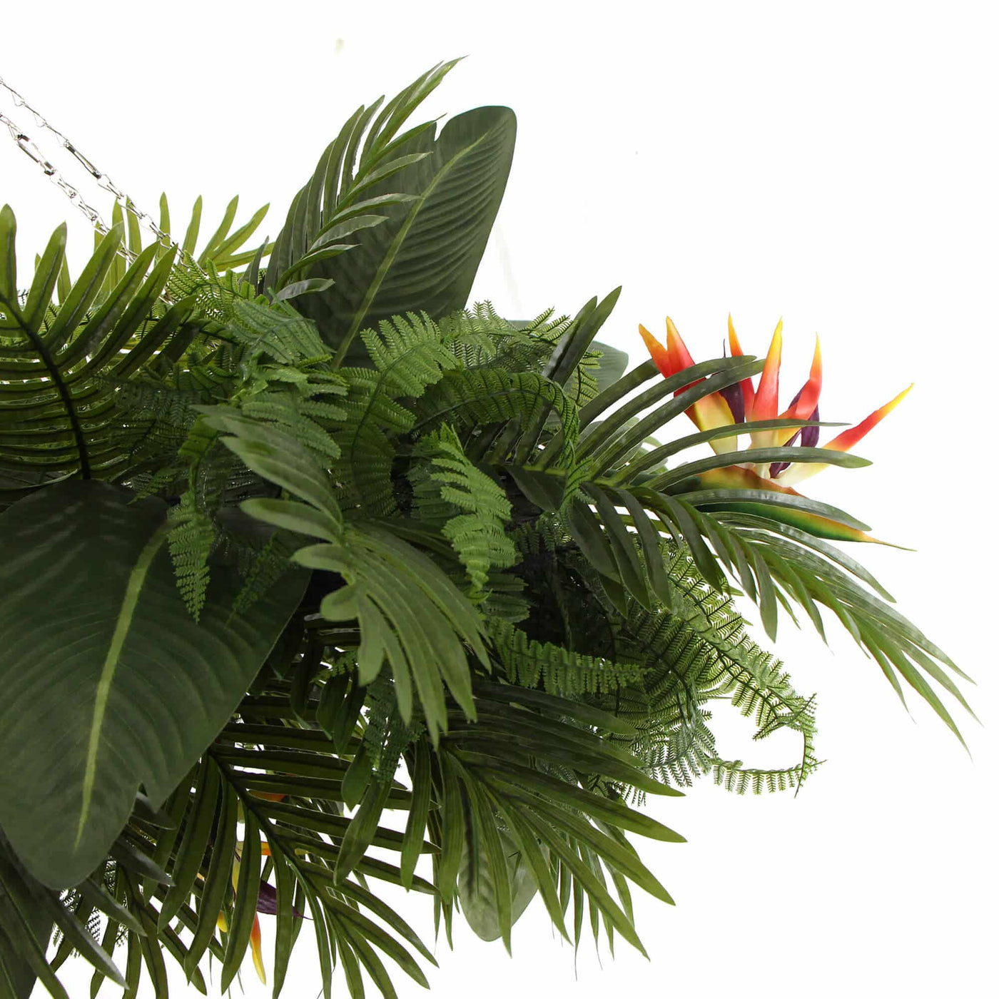 Artificial Hanging Plant Disc Chandelier with Tropical Floral Arrangement & Trailing Foliage — 100cm x 30cm