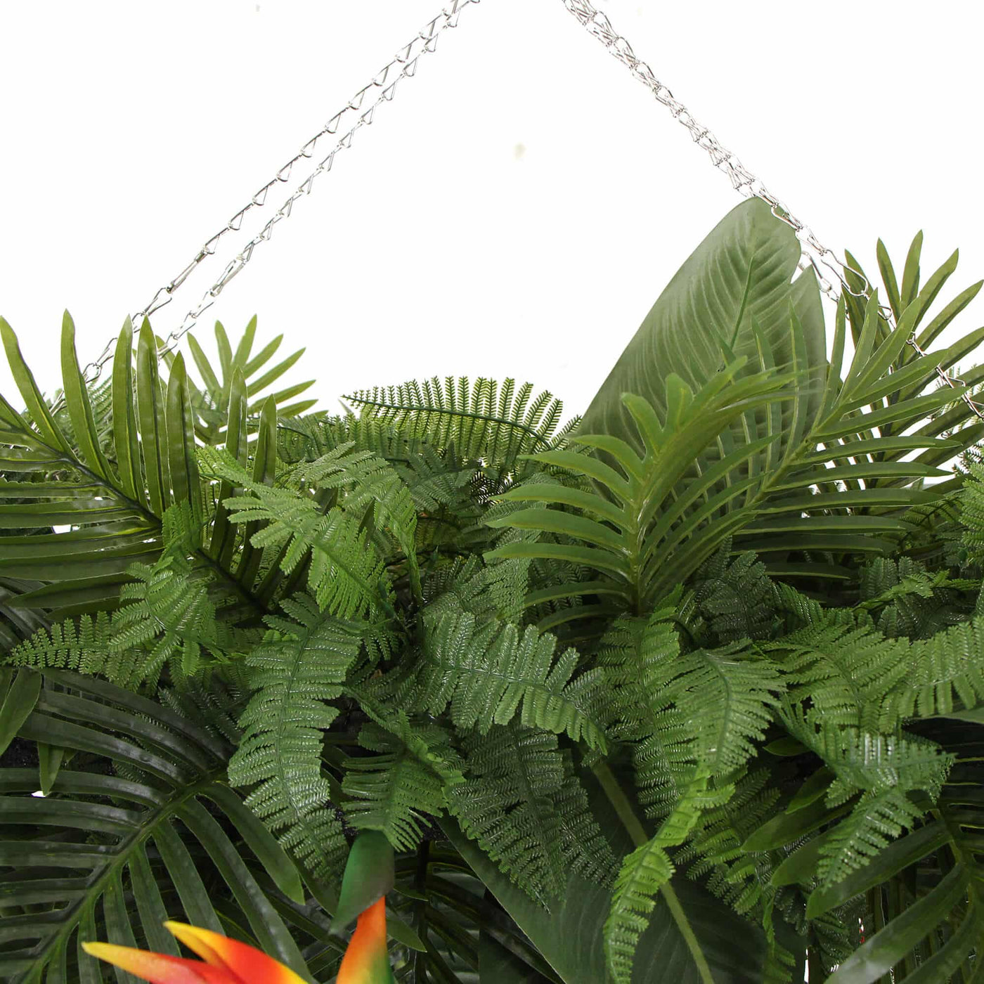 Artificial Hanging Plant Disc Chandelier with Tropical Floral Arrangement & Trailing Foliage — 100cm x 30cm