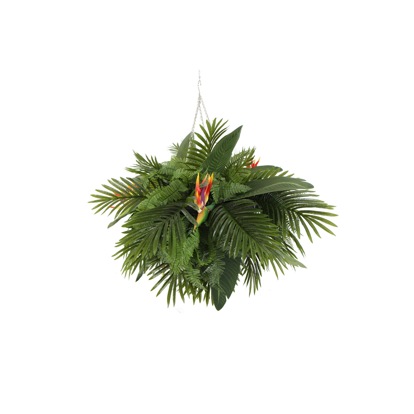 Artificial Hanging Plant Disc Chandelier with Tropical Floral Arrangement & Trailing Foliage — 100cm x 30cm