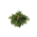 Artificial Hanging Plant Disc Chandelier with Tropical Floral Arrangement & Trailing Foliage — 100cm x 30cm