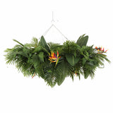Artificial Hanging Plant Disc Chandelier with Tropical Floral Arrangement & Trailing Foliage — 100cm x 30cm - Designer Plants