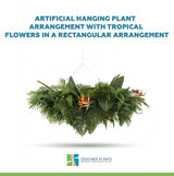 Artificial Hanging Plant Disc Chandelier with Tropical Floral Arrangement & Trailing Foliage — 100cm x 30cm
