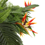 Artificial Hanging Plant Disc Chandelier with Tropical Floral Arrangement & Trailing Foliage — 100cm x 30cm