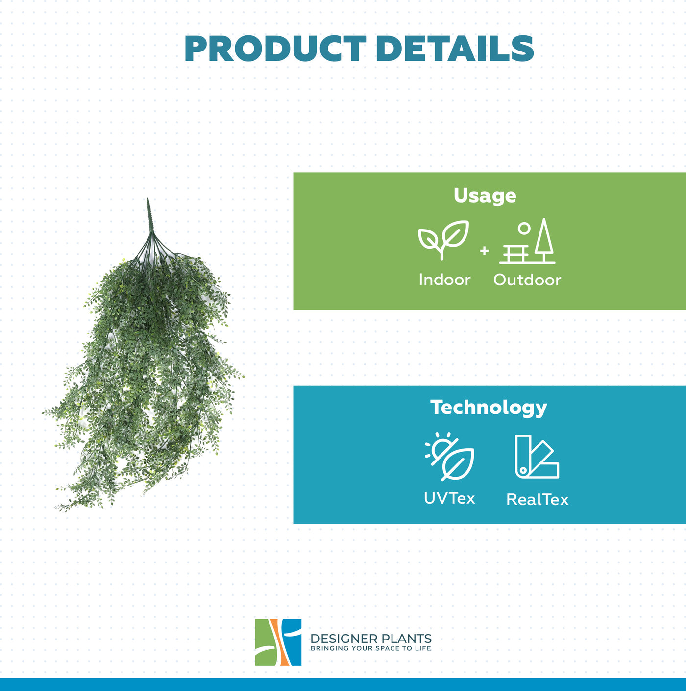 Artificial Hanging Plant (Maiden Hair Fern) UV Resistant 90cm