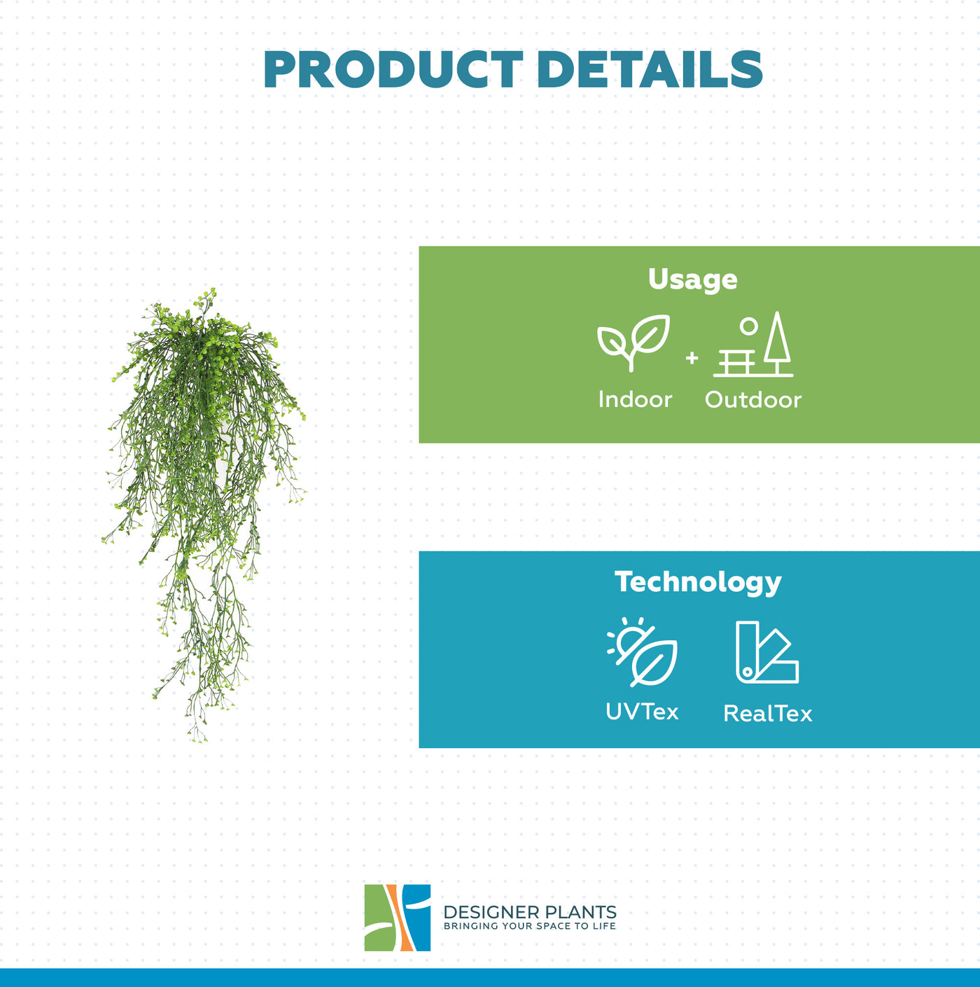 Artificial Hanging Plant (Natural Green) UV Resistant 90cm