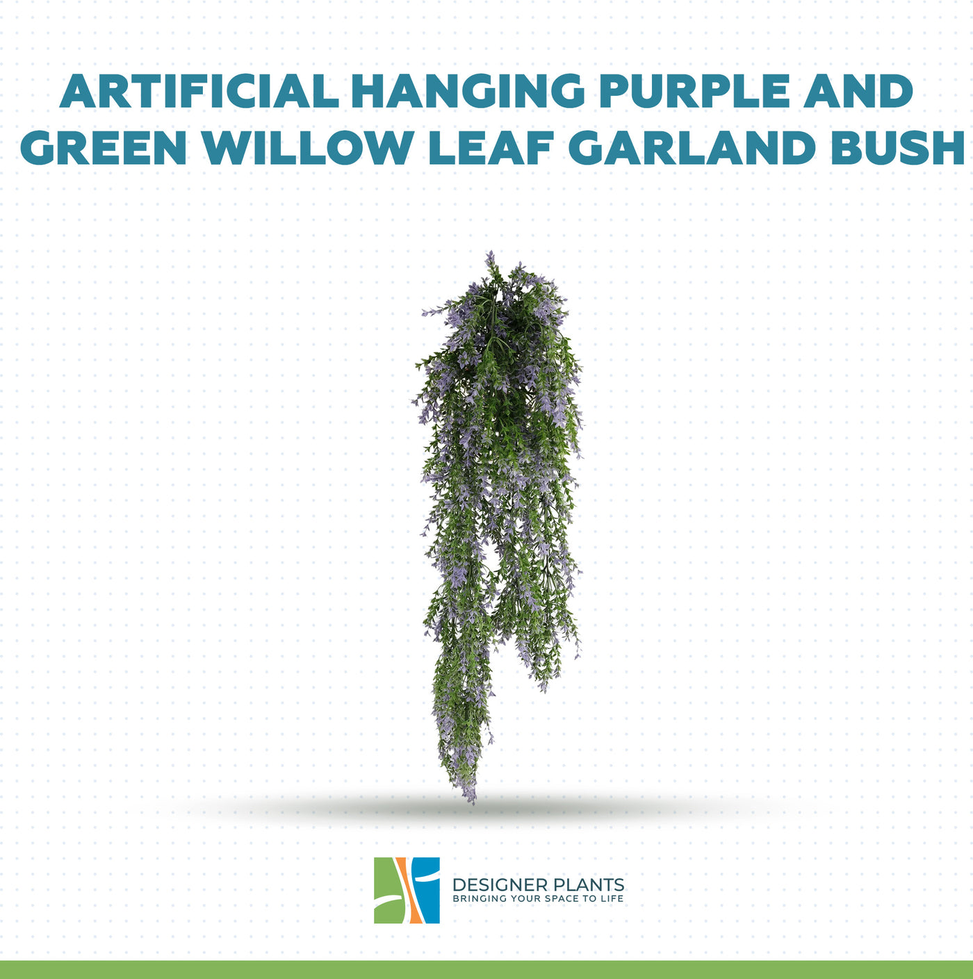 Artificial Hanging Purple and Green Willow Leaf Garland Bush UV Resistant and Fire Rated 20cm Wide x 75cm Long