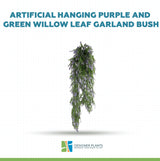 Artificial Hanging Purple and Green Willow Leaf Garland Bush UV Resistant and Fire Rated 20cm Wide x 75cm Long