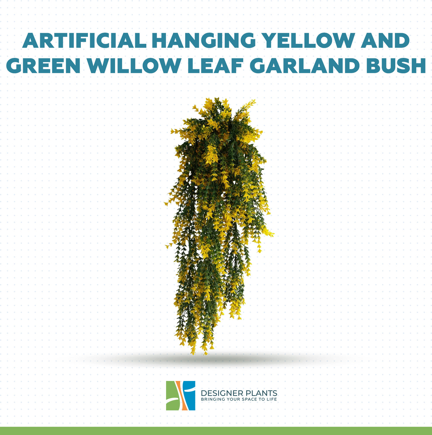 Artificial Hanging Yellow and Green Willow Leaf Garland Bush UV Resistant and Fire Rated 20cm Wide x 75cm Long