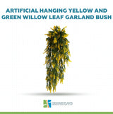Artificial Hanging Yellow and Green Willow Leaf Garland Bush UV Resistant and Fire Rated 20cm Wide x 75cm Long