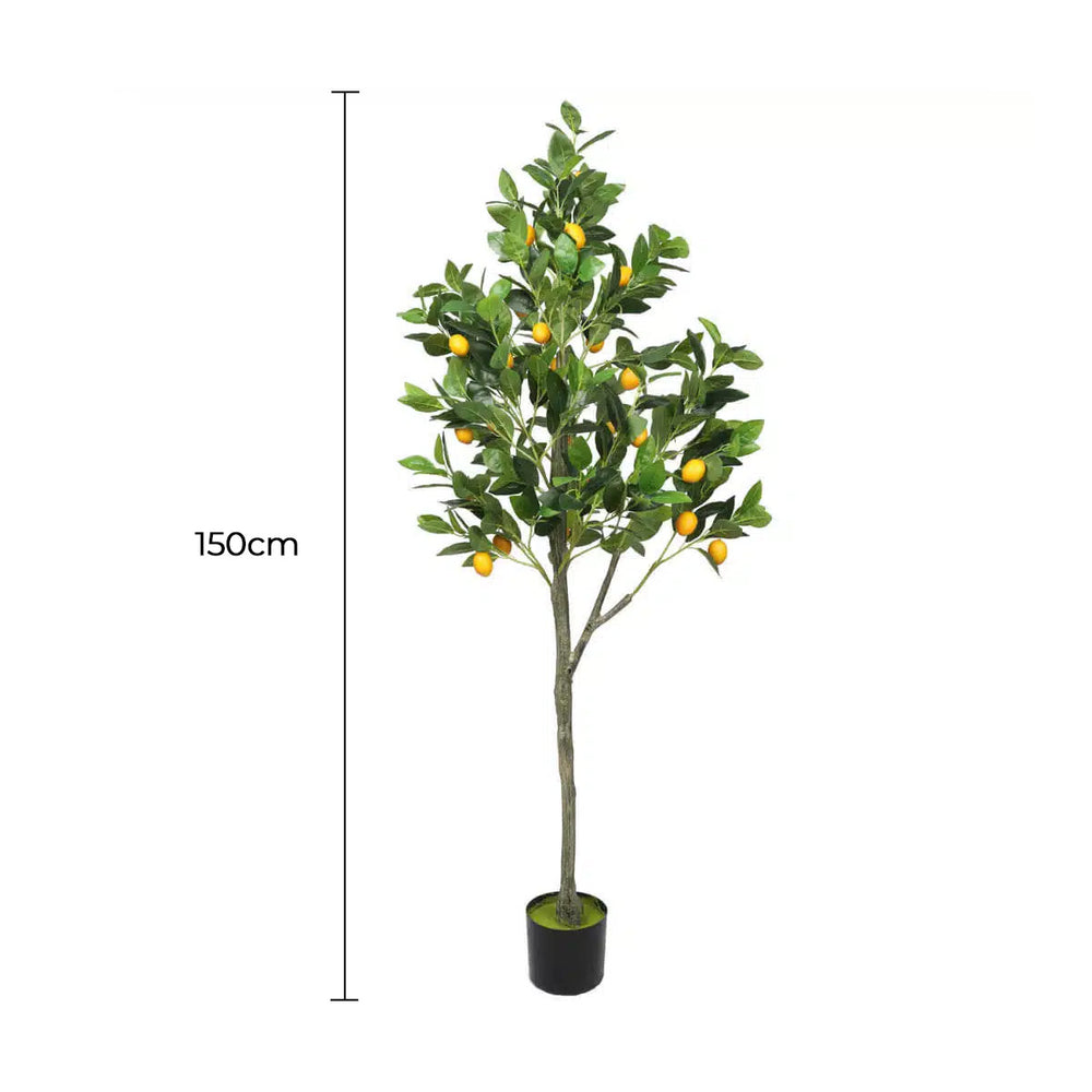 Artificial potted tree with green leaves and yellow fruits, labeled 150cm height.