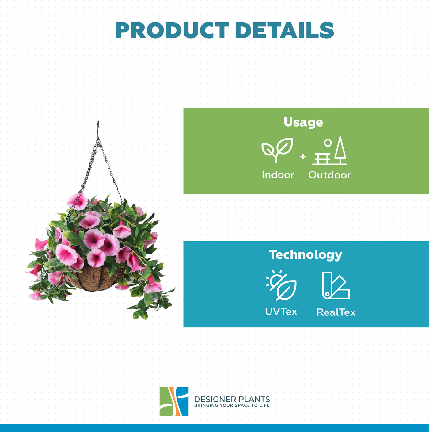 Artificial Petunia Hanging Basket UV Resistant 28cm