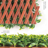 Wooden lattice panel with green leaves on a white background