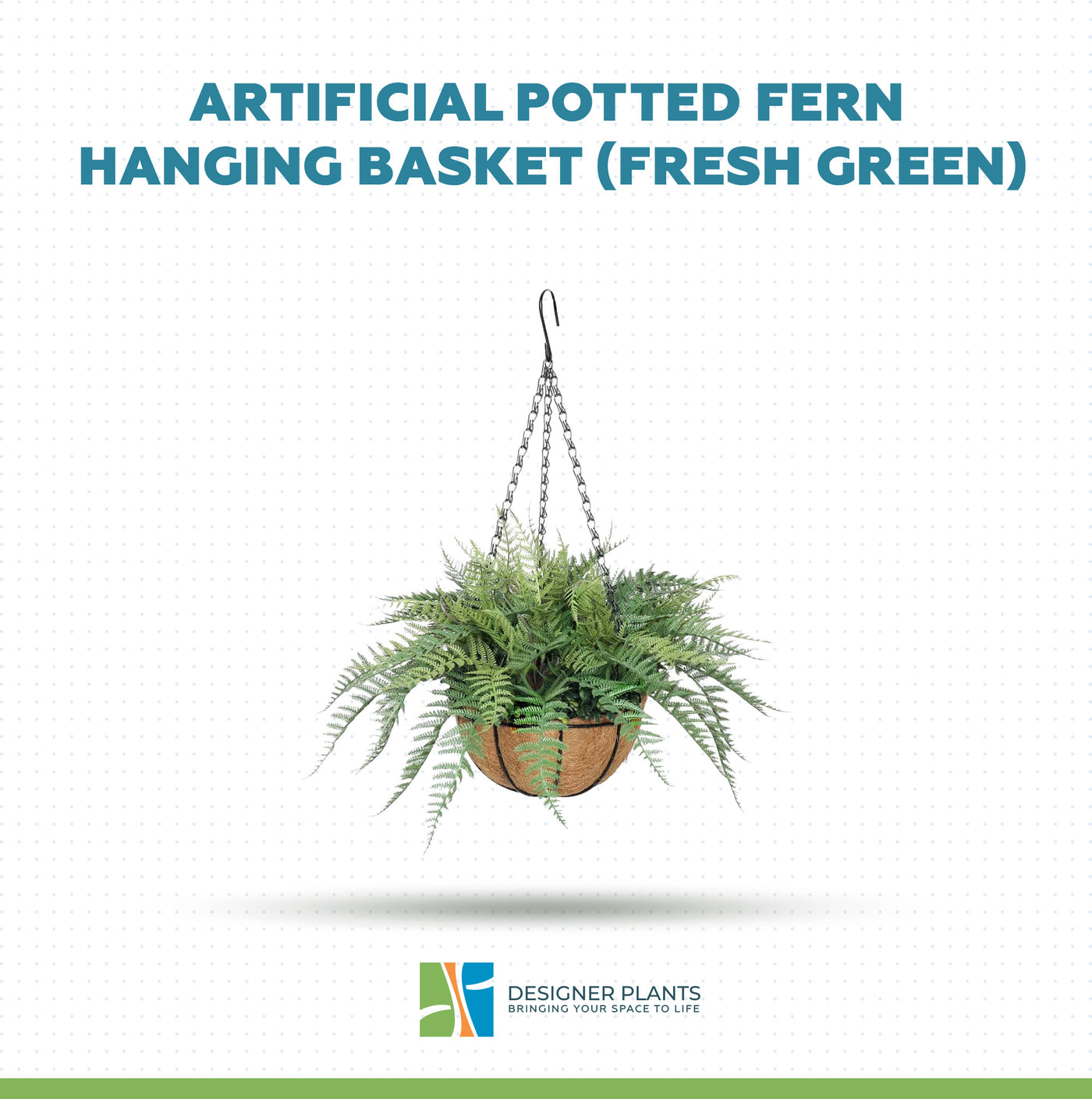 Artificial Potted Fern Hanging Basket (Fresh Green) UV Resistant 55cm