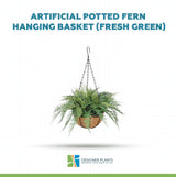 Artificial Potted Fern Hanging Basket (Fresh Green) UV Resistant 55cm