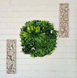 Flowering White Artificial Green Wall Disc UV Resistant 50cm (White Frame)