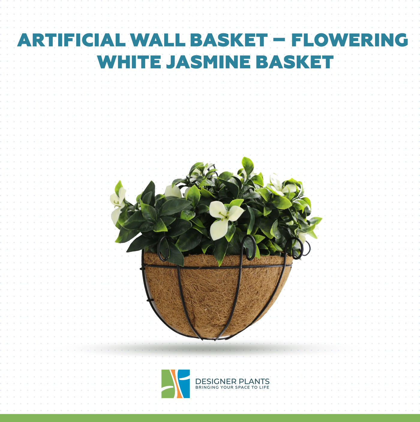 Artificial Wall Basket - Flowering White Jasmine Basket 20cm x 35cm Long UV Resistant