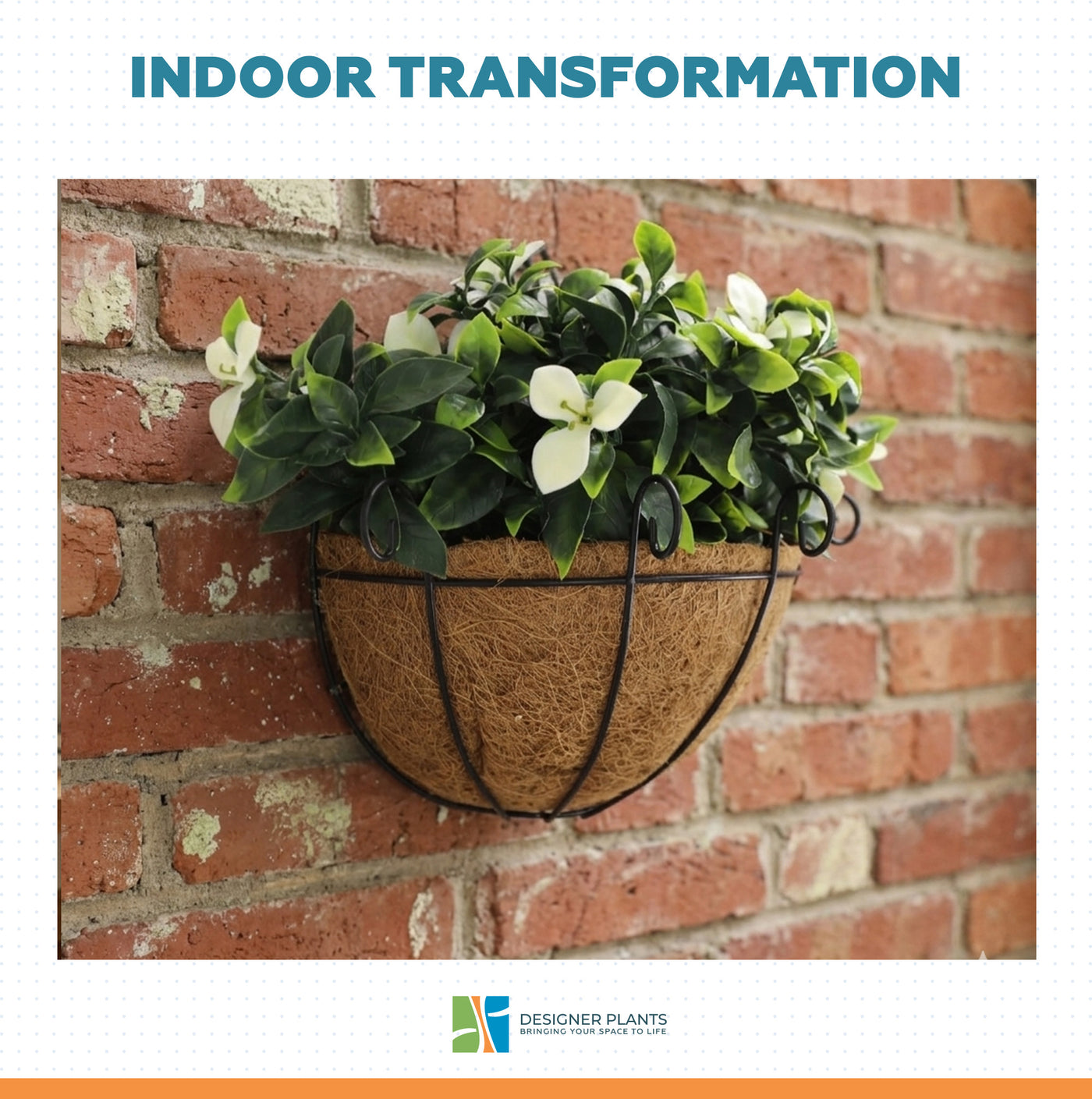 Artificial Wall Basket - Flowering White Jasmine Basket 20cm x 35cm Long UV Resistant
