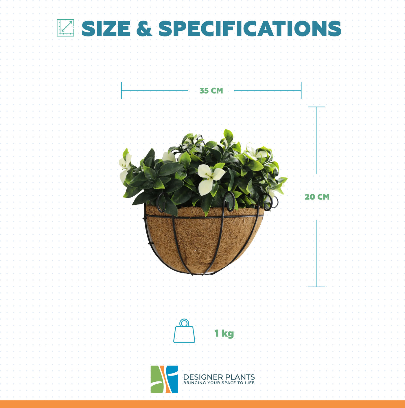 Artificial Wall Basket - Flowering White Jasmine Basket 20cm x 35cm Long UV Resistant