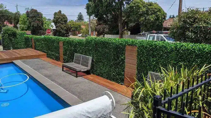 After – Artificial Jasmine hedge tiles after an Installation along a side fence