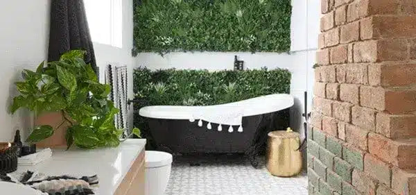 Tropical Fern Vertical Garden Panel in a bathroom