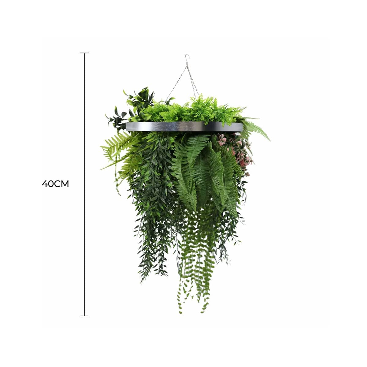 Black Artificial Hanging Plant Disc Chandelier with Lush Draping Foliage — 40cm UV Resistant