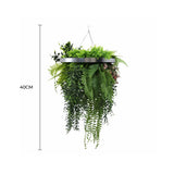 Black Artificial Hanging Plant Disc Chandelier with Lush Draping Foliage — 40cm UV Resistant
