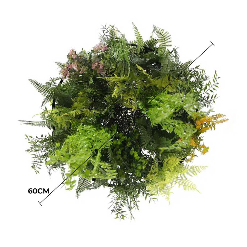 Black Artificial Hanging Plant Disc Chandelier with Cascading Greenery & Trailing Foliage — 60cm