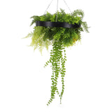 Black Artificial Hanging Plant Disc Chandelier with Cascading Greenery & Trailing Foliage — 40cm