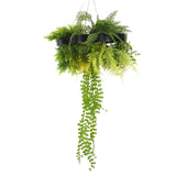 Black Artificial Hanging Plant Disc Chandelier with Cascading Greenery & Trailing Foliage — 40cm