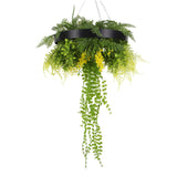 Black Artificial Hanging Plant Disc Chandelier with Cascading Greenery & Trailing Foliage — 40cm - Designer Plants