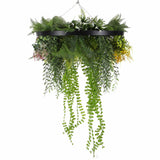Black Artificial Hanging Plant Disc Chandelier with Cascading Greenery & Trailing Foliage — 60cm