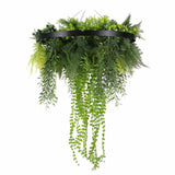 Black Artificial Hanging Plant Disc Chandelier with Cascading Greenery & Trailing Foliage — 60cm