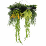 Black Artificial Hanging Plant Disc Chandelier with Cascading Greenery & Trailing Foliage — 60cm - Designer Plants