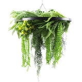Black Artificial Hanging Plant Disc Chandelier with Realistic Draping Greenery & Ferns — 80cm UV Resistant