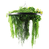 Black Artificial Hanging Plant Disc Chandelier with Realistic Draping Greenery & Ferns — 80cm UV Resistant - Designer Plants