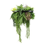 Black Artificial Hanging Plant Disc Chandelier with Tropical Fern Foliage & Trailing Greenery — 60cm UV Resistant