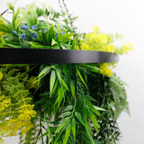 Black Artificial Hanging Plant Disc Chandelier with Tropical Fern Foliage & Trailing Greenery — 60cm UV Resistant