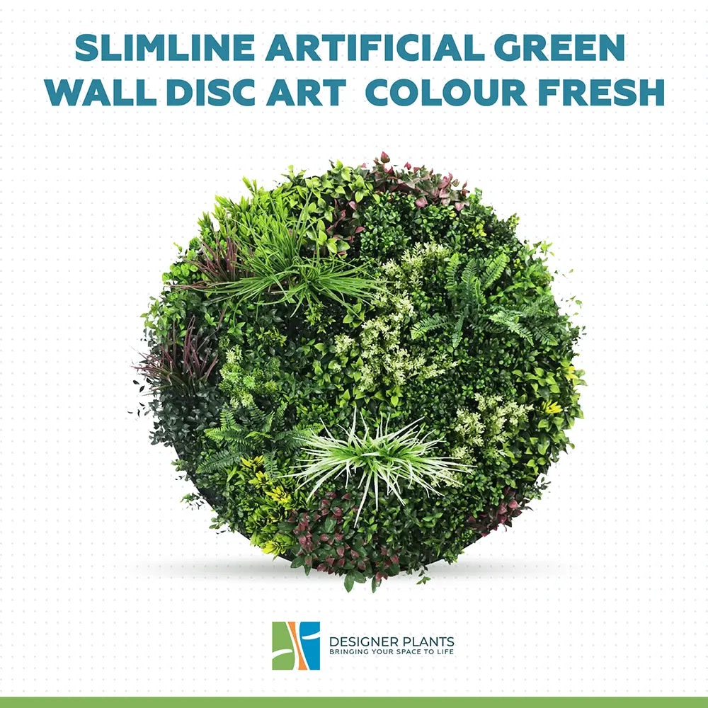 Slimline Artificial Green Wall Disc Art 100cm Colour Fresh UV Resistant (Black)