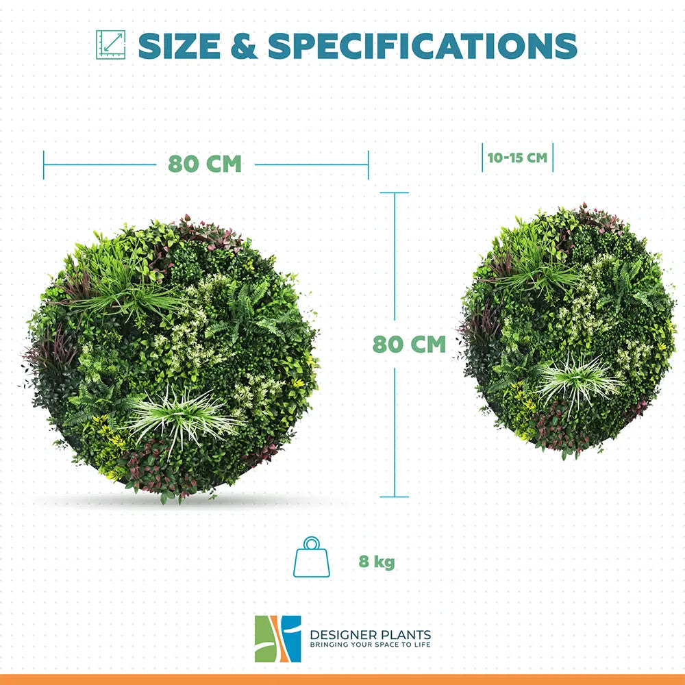 Slimline Artificial Green Wall Disc Art 80cm Colour Fresh UV Resistant (Black)