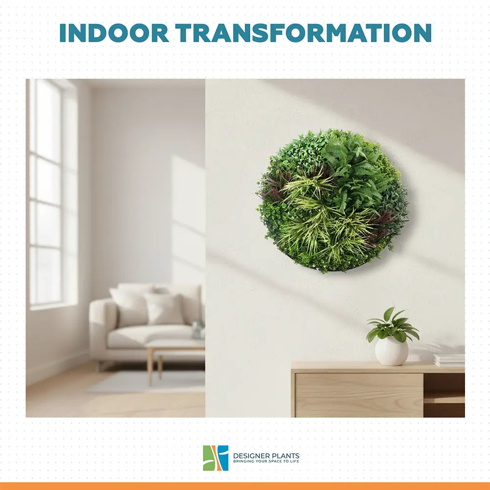 Slimline Artificial Green Wall Disc Art 100cm Colour Fresh UV Resistant (White)
