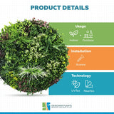 Slimline Artificial Green Wall Disc Art 80cm Colour Fresh UV Resistant (White)