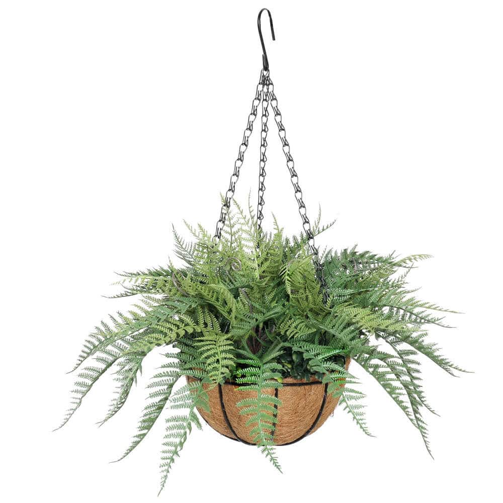 Artificial Potted Fern Hanging Basket (Fresh Green) UV Resistant 55cm - Designer Plants