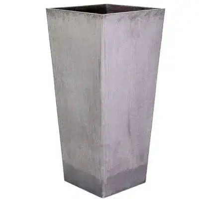 Tall, rectangular metal planter on a white background