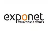 The logo for exponet EXHIBITIONS & EVENTS, featuring the word 'exponet' in black with a stylized orange 'o', and the tagline 'EXHIBITIONS & EVENTS' in smaller black text below, set against a plain white background.