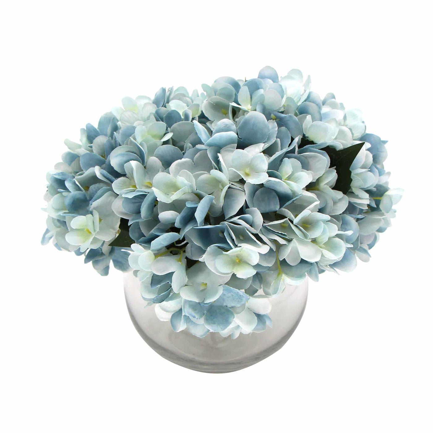 Premium Faux Hydrangea with Glass Vase (Artificial Flowering Blue Hydrangea) 23cm - Designer Plants