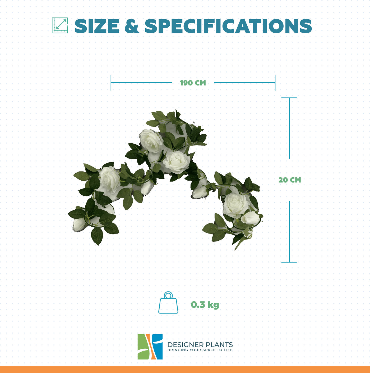 Flowering White Artificial Rose Garland 190cm